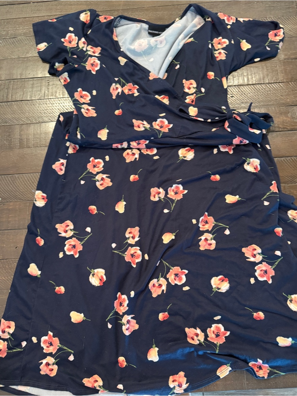 Floral Tie-Waist Midi Dress in Navy
